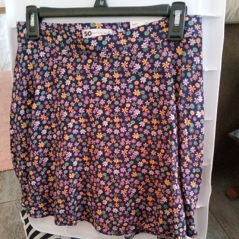 SO Women's Skater Skirt - Floral Purple and Orange